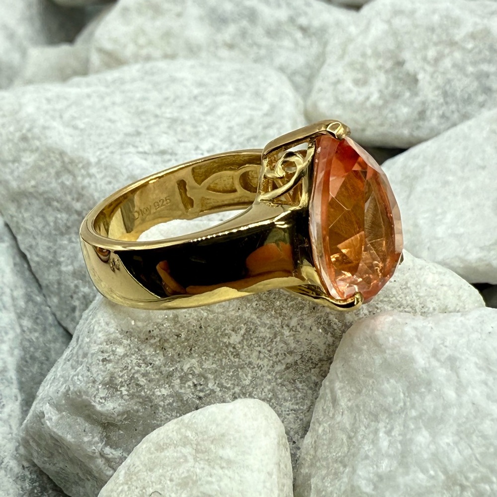 NWT Morganique Quartz 5.35ct Pear Solitaire Ring 18K Vermeil YG over 925 Size 6 - Picture 8 of 17
